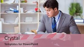  Presentation with investigation - Audience pleasing slide set consisting of young man during crime investigation backdrop and a coral colored foreground