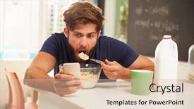  Presentation with breakfast - Colorful presentation theme enhanced with young man eating breakfast whilst backdrop and a lemonade colored foreground