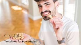  Presentation with peanuts - Colorful presentation theme enhanced with groundnut - young man eating peanuts close backdrop and a coral colored foreground