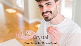  Presentation with hea - Slides enhanced with young man eating pistachio close up of hand with a bunch of hea background and a coral colored foreground