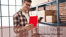  Presentation with scanning - Theme enhanced with young-man-ecommerce-business-worker background and a coral colored foreground