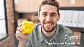  Presentation with ecommerce - Presentation theme having young-man-ecommerce-business-worker background and a gray colored foreground