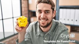  Presentation with ecommerce - Slide deck consisting of young-man-ecommerce-business-worker background and a gray colored foreground