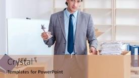  Presentation with boxes - Slides with young-man-employee-with-boxes background and a coral colored foreground