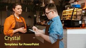  Presentation with writing notes - Presentation design having young-man-employee-with-down background and a tawny brown colored foreground