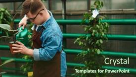  Presentation with apron - Presentation enhanced with young-man-employee-with-down background and a tawny brown colored foreground
