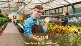  Presentation with apron - PPT theme having young-man-employee-with-down background and a tawny brown colored foreground