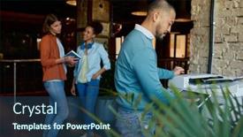  Presentation with coworking - Presentation theme featuring young-man-employee-working background and a ocean colored foreground