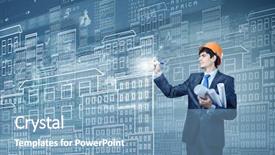  Presentation with engineering desk of civil engineer - Amazing presentation theme having young man engineer in helmet backdrop and a teal colored foreground