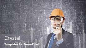  Presentation with engineering desk of civil engineer - Colorful presentation theme enhanced with young-man-engineer-with-magnifier backdrop and a gray colored foreground