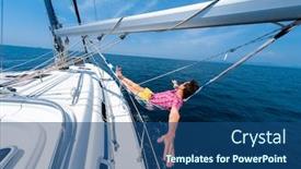  Presentation with yacht - Beautiful theme featuring young-man-enjoys-tropical-sailing backdrop and a ocean colored foreground