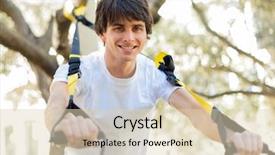  Presentation with stretch - Beautiful slide deck featuring young man exercising with stretch band outdoors backdrop and a lemonade colored foreground