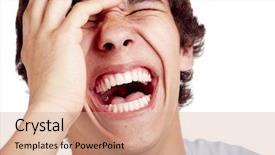  Presentation with emoney money traffic concept closeup - Presentation theme with young man face closeup - laughter background and a coral colored foreground