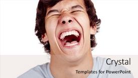  Presentation with emoney money traffic concept closeup - PPT theme featuring young man face closeup - laughter background and a soft green colored foreground