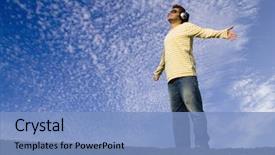  Presentation with man in nature - Audience pleasing PPT theme consisting of young man felling the nature backdrop and a  colored foreground