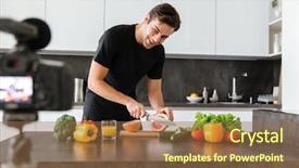  Presentation with healthy food - Colorful theme enhanced with young man filming his video backdrop and a tawny brown colored foreground