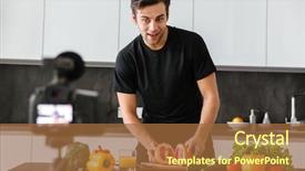  Presentation with gardening healthy food cooking - Audience pleasing slides consisting of young man filming his video backdrop and a  colored foreground