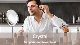  Presentation with video - PPT layouts featuring young man filming his video background and a coral colored foreground