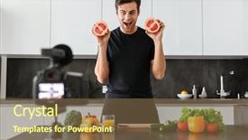  Presentation with healthy food - Beautiful PPT theme featuring young man filming his video backdrop and a tawny brown colored foreground