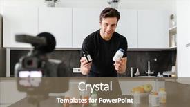  Presentation with food additives - Slides with young man filming his video background and a violet colored foreground