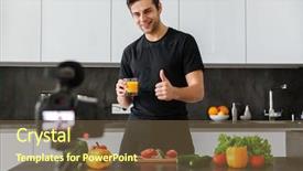  Presentation with gardening healthy food cooking - Slides enhanced with young man filming his video background and a tawny brown colored foreground