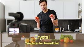  Presentation with gardening healthy food cooking - PPT layouts consisting of young man filming his video background and a  colored foreground