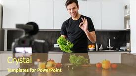  Presentation with gardening healthy food cooking - Colorful PPT layouts enhanced with young man filming his video backdrop and a  colored foreground