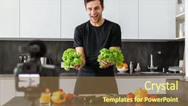  Presentation with mental health video - PPT layouts featuring young man filming his video background and a  colored foreground