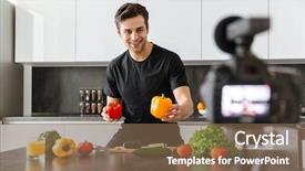  Presentation with blog - Slide deck consisting of young man filming his video background and a violet colored foreground