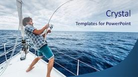  Presentation with sea fishing - Presentation having young man fishing hard background and a sky blue colored foreground