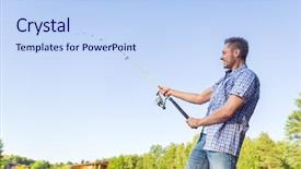  Presentation with one young man exercising handball - Slide deck featuring young man fishing in summer background and a  colored foreground