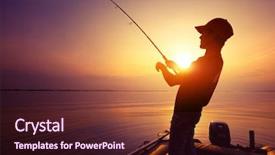  Presentation with boat river - Theme consisting of young man fishing on wide background and a wine colored foreground