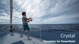  Presentation with fishing boat - Colorful PPT theme enhanced with young-man-fishing backdrop and a ocean colored foreground