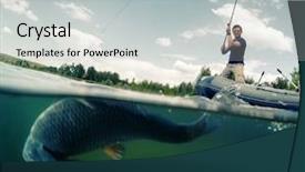  Presentation with fishing boat - Presentation featuring young man fishing background and a light gray colored foreground