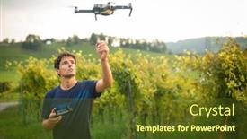  Presentation with drone - Theme consisting of young-man-flying-a-drone background and a  colored foreground