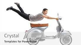  Presentation with bike - Colorful presentation theme enhanced with young-man-flying-and-riding backdrop and a white colored foreground