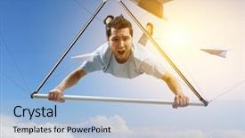  Presentation with glider - Beautiful PPT theme featuring gliders - young man flying on hang backdrop and a light blue colored foreground