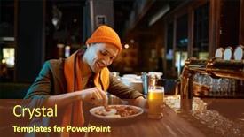  Presentation with sports bar sports bar - Presentation design consisting of young-man-football-fan-eating background and a tawny brown colored foreground