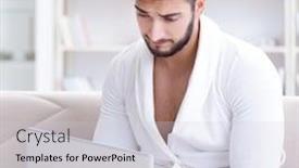  Presentation with home - PPT layouts featuring young-man-freelancer-working background and a lemonade colored foreground