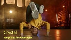  Presentation with orchestra dancer band - Presentation theme enhanced with young-man-freestyle-dancer-standing background and a tawny brown colored foreground