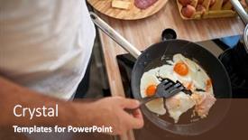  Presentation with frying - Slide deck with young-man-frying-the-eggs background and a tawny brown colored foreground