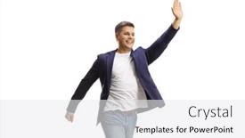  Presentation with wait - Slides consisting of young-man-gesturing-wait-sign background and a  colored foreground