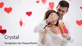  Presentation with young man on the phone - Cool new theme with young man giving a gift backdrop and a sky blue colored foreground