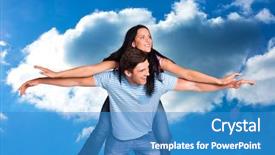  Presentation with giving - PPT layouts featuring young man giving girlfriend a piggyback ride against cloudy sky background and a teal colored foreground