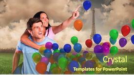  Presentation with paris - PPT theme having young man giving girlfriend a piggyback ride against paris under cloudy sky background and a tawny brown colored foreground