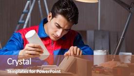  Presentation with puzzle pieces coming together - Beautiful theme featuring young man gluing wood pieces backdrop and a tawny brown colored foreground