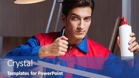  Presentation with diy - Amazing slide deck having young-man-gluing-wood-pieces backdrop and a ocean colored foreground