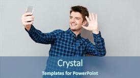  Presentation with selfie - Theme with young man greeting with somebody background and a ocean colored foreground