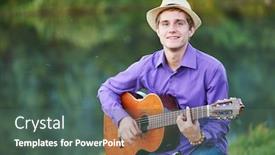  Presentation with acoustic - Cool new slides with young-man-guitarist-playing-acoustic backdrop and a ocean colored foreground