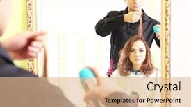  Presentation with beauty salon - Presentation theme consisting of hairstyle girl in beauty salon background and a coral colored foreground